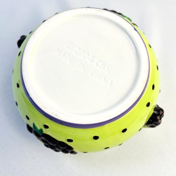 CBK Purple & Lime Green Ceramic Whimsical Vintage Lidded Pot Grapes Pears 7” - Picture 5 of 10